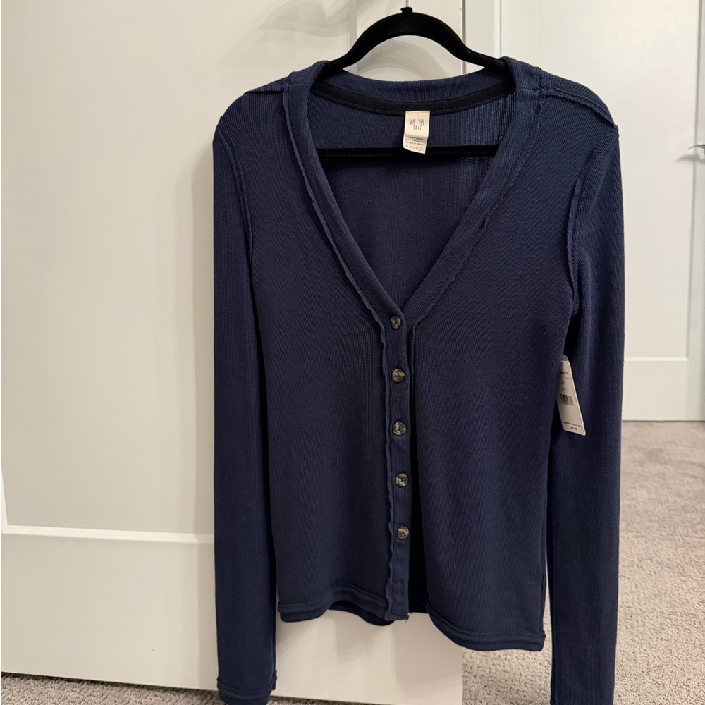 Free People Deep Blue Button-Down Cardigan Top
